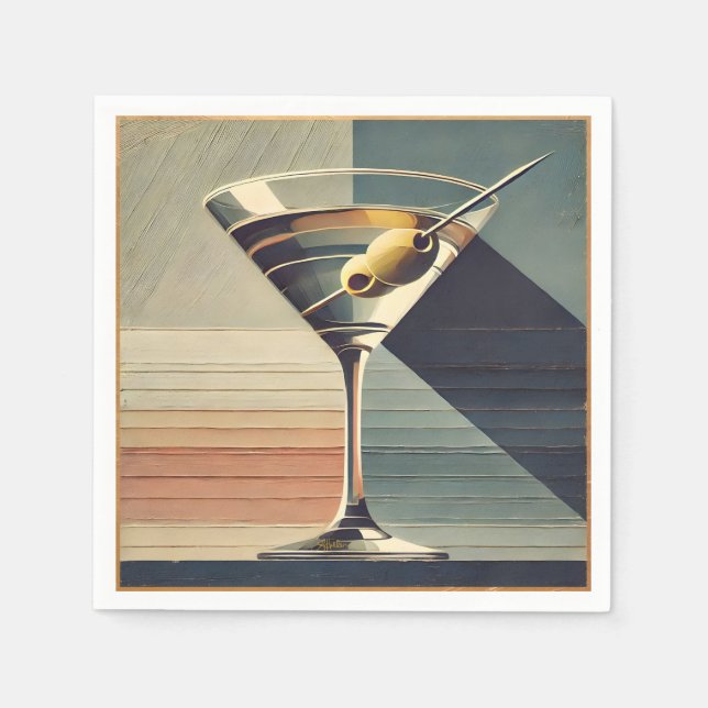 Mid Century Modern 2 Olive Martini Cocktail Hour Napkins (Front)