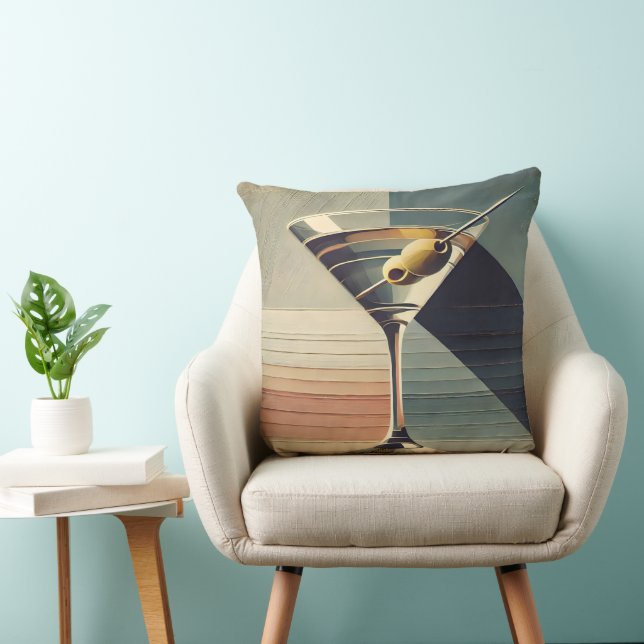Mid Century Modern 2 Olive Martini Cocktail Hour Throw Pillow (Chair)