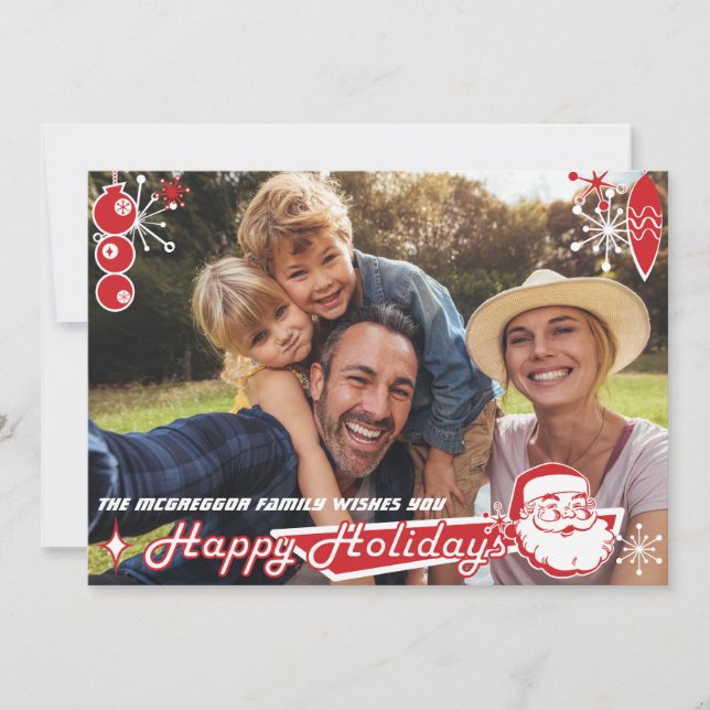 Mid-Century Modern 2-Sided Holiday Photo Card (Front)
