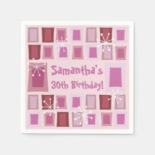 Mid Century Modern 30th Birthday Pink Napkins