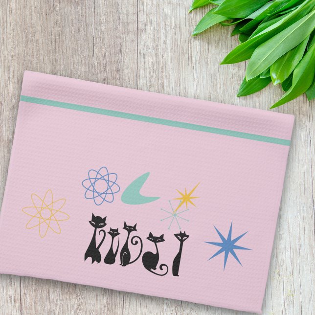 Mid Century Modern 50s Black Cats  Atomic  Kitchen Towel (Creator Uploaded)