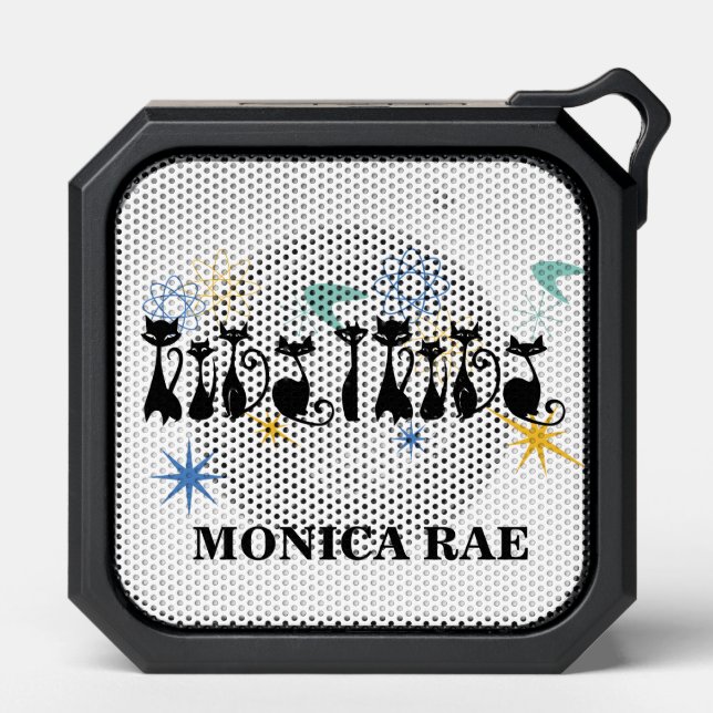 Mid Century Modern 50s Black Cats  Atomic Name Bluetooth Speaker (Front)