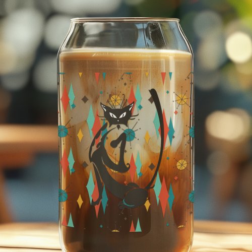 Mid Century Modern 50s Black Cool Cat  Can Glass