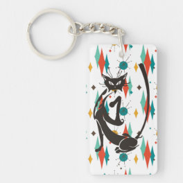 Mid Century Modern 50s Black Cool Cat Keychain