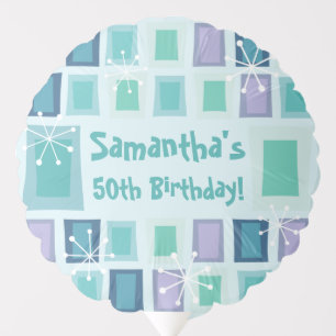 Mid Century Modern 50th Birthday Aquamarine Balloon