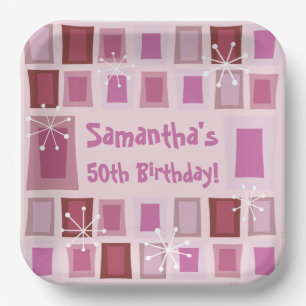 Mid Century Modern 50th Birthday Pink Paper Plates