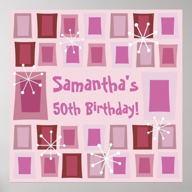 Mid Century Modern 50th Birthday Pink Poster (Front)