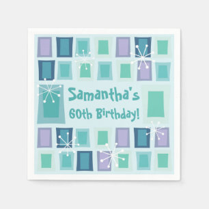 Mid Century Modern 60th Birthday Aquamarine Napkins