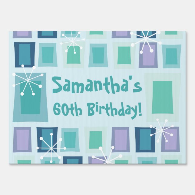 Mid Century Modern 60th Birthday Aquamarine Sign (Front)