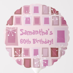 Mid Century Modern 60th Birthday Pink Balloon