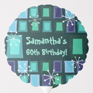 Mid Century Modern 60th Birthday Teal Balloon
