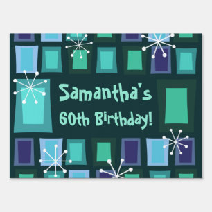 Mid Century Modern 60th Birthday Teal Sign