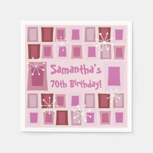 Mid Century Modern 70th Birthday Pink Napkins