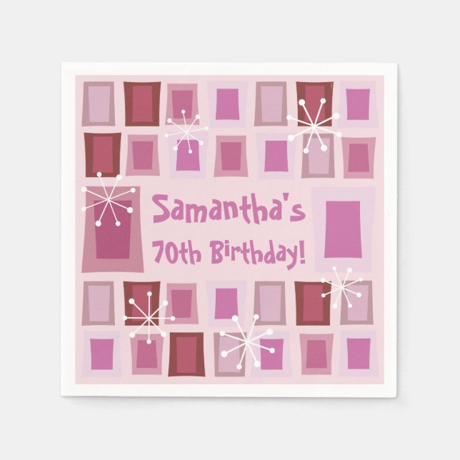 Mid Century Modern 70th Birthday Pink Napkins (Front)