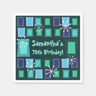 Mid Century Modern 70th Birthday Teal Napkins