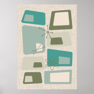 Mid Century Modern Abstract 18 Green, Gray Poster
