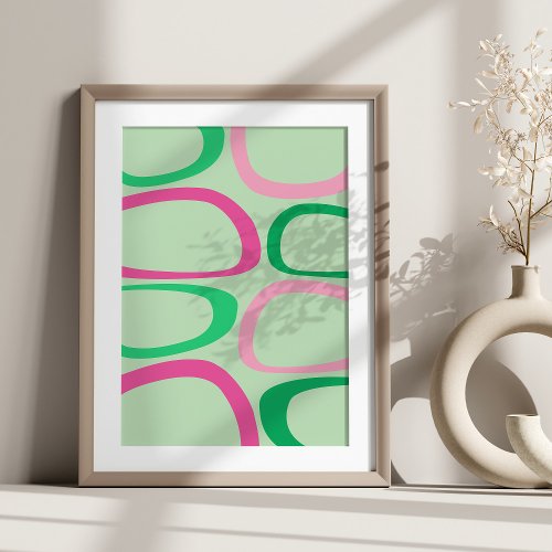 Mid Century Modern Abstract 20 Pink Green Framed Art