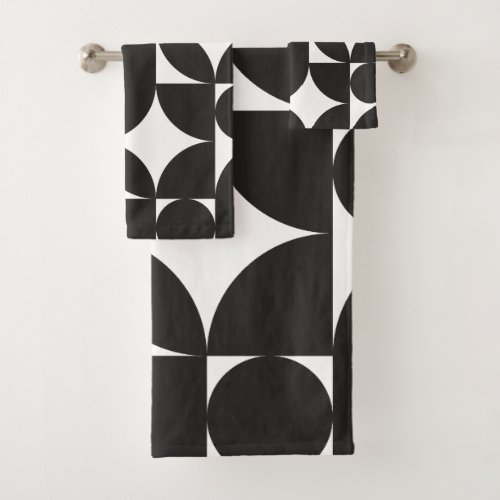 Mid Century Modern Abstract 26 Black and White Bath Towel Set