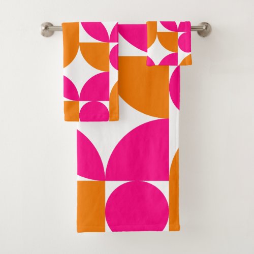 Mid Century Modern Abstract 26 Pink and Orange Bath Towel Set