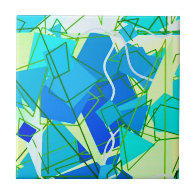 Mid-Century Modern Abstract, Aqua & Cerulean Blue Ceramic Tile (Front)