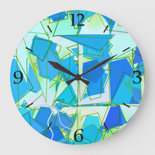 Mid-Century Modern Abstract, Aqua & Cerulean Blue Large Clock (Front)