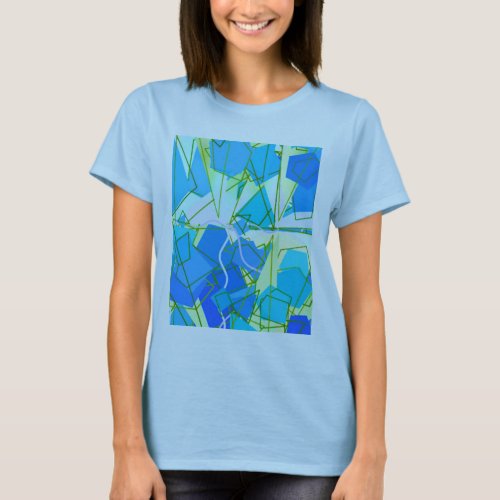 Mid_Century Modern Abstract Aqua  Cerulean Blue  T_Shirt