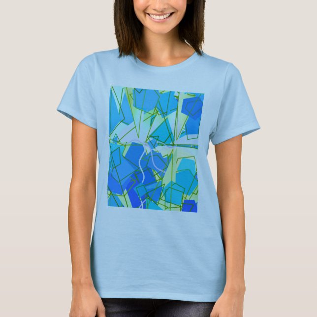 Mid-Century Modern Abstract, Aqua & Cerulean Blue  T-Shirt (Front)