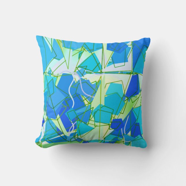 Mid-Century Modern Abstract, Aqua & Cerulean Blue Throw Pillow (Front)