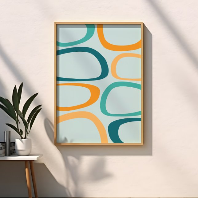 Mid Century Modern Abstract Aqua, Teal, Orange Framed Art (Creator Uploaded)