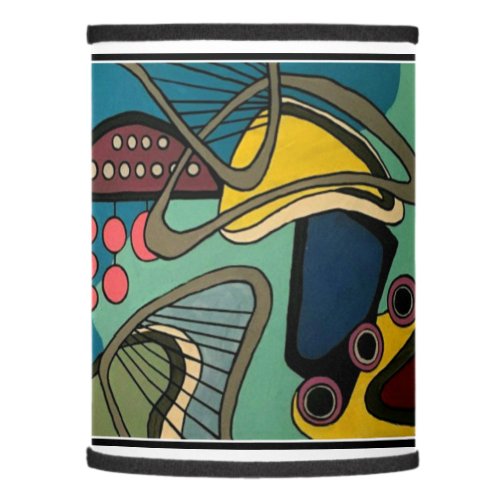 Mid_Century Modern Abstract Aquatic painting on Lamp Shade