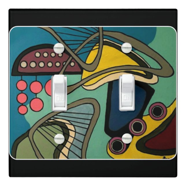 'Mid-Century Modern Abstract Aquatic' painting on Light Switch Cover (In Situ)