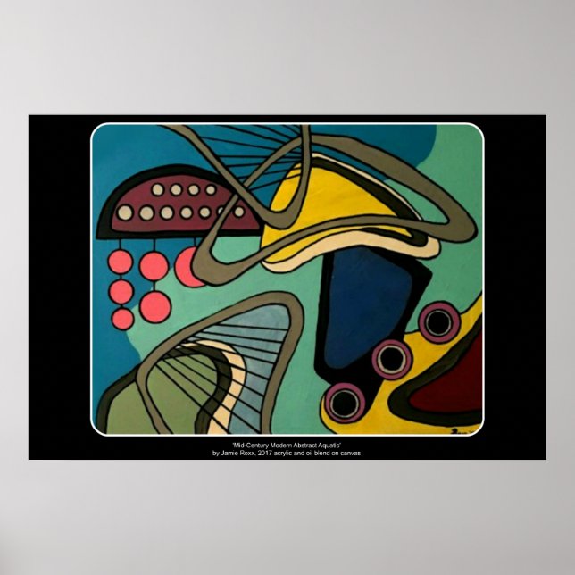 'Mid-Century Modern Abstract Aquatic' painting on Poster (Front)