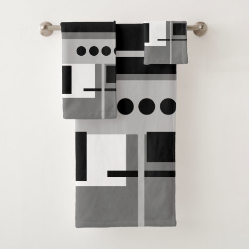 Mid Century Modern Abstract Black White and Grey   Bath Towel Set