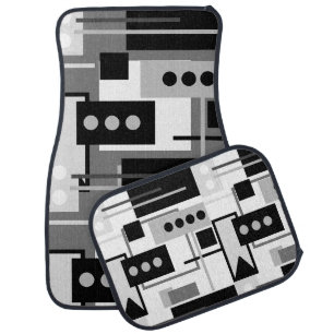 Mid Century Modern Abstract Black White and Grey Car Floor Mat