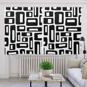 Mid Century Modern Abstract Black & White Pattern Blackout Curtains