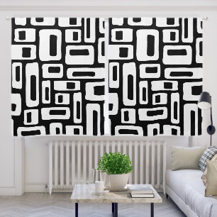 Mid Century Modern Abstract Black & White Pattern Blackout Curtains