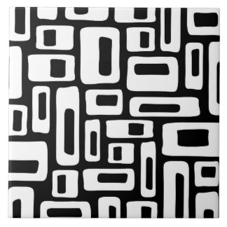 Mid Century Modern Abstract Black & White Pattern Ceramic Tile