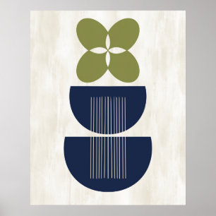 Mid Century Modern Abstract Botanical Blue Green Poster