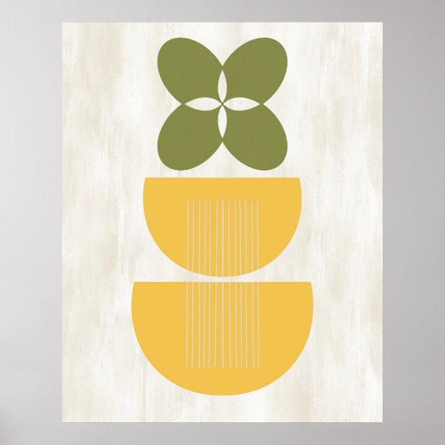 Mid Century Modern Abstract Botanical Yellow Green Poster (Front)