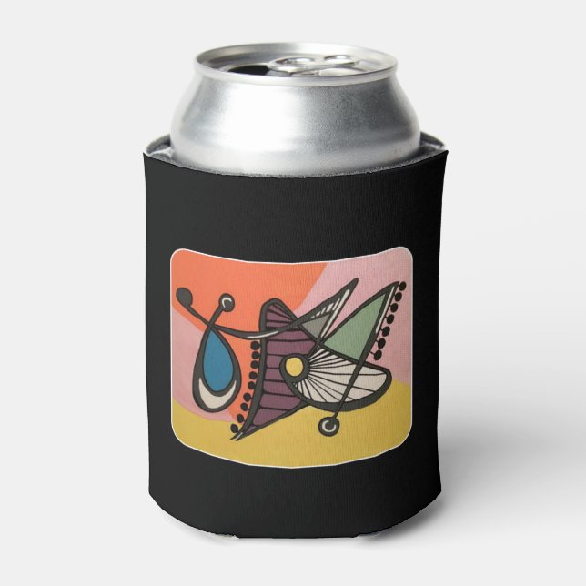 'Mid-Century Modern Abstract, Butterfly' painting Can Cooler (Can Front)