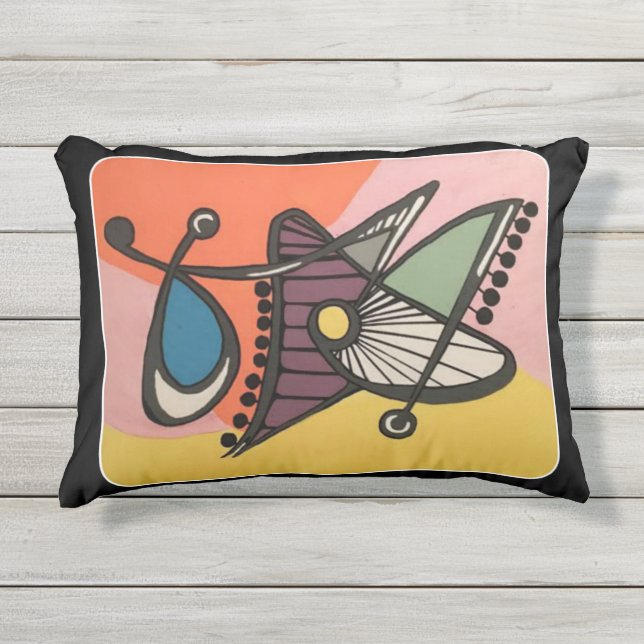 'Mid-Century Modern Abstract, Butterfly' painting Outdoor Pillow (Front)