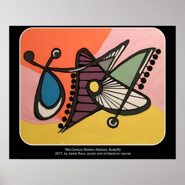 'Mid-Century Modern Abstract, Butterfly' painting Poster (Front)