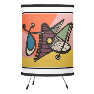 'Mid-Century Modern Abstract, Butterfly' painting Tripod Lamp