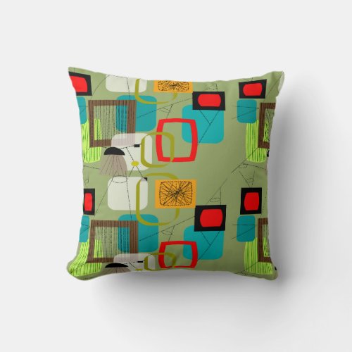 Mid-century Modern Abstract Celery Green Throw Pillow