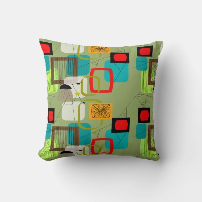 Mid-century Modern Abstract Celery Green Throw Pillow (Front)