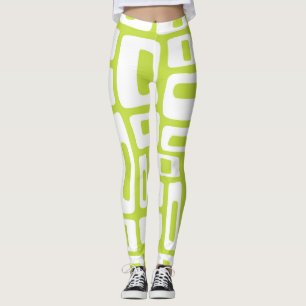 Mid Century Modern Abstract Chartreuse and White Leggings