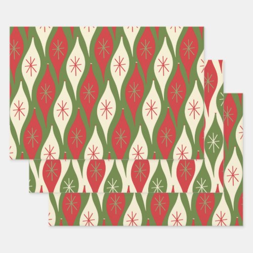 Mid_Century Modern Abstract Christmas Ornaments Wrapping Paper Sheets