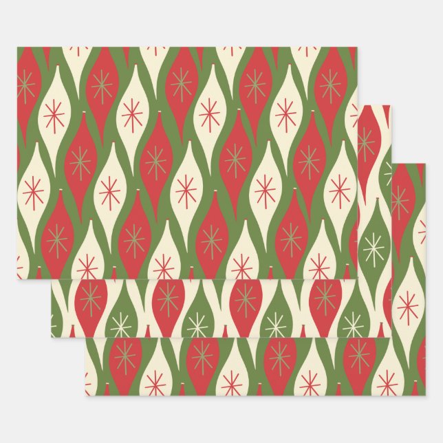 Mid-Century Modern Abstract Christmas Ornaments Wrapping Paper Sheets (Set)