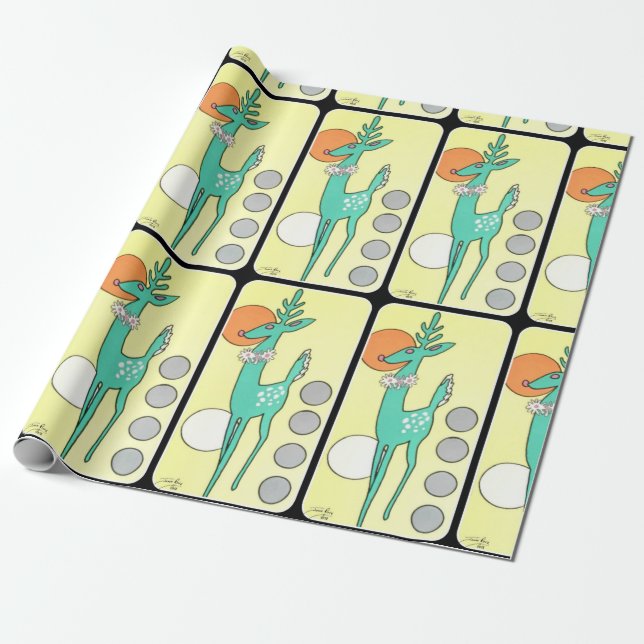 Mid-Century Modern Abstract Christmas Reindeer Wrapping Paper (Unrolled)