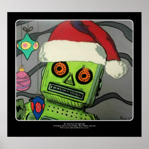 Mid-Century Modern Abstract Christmas Robot Poster